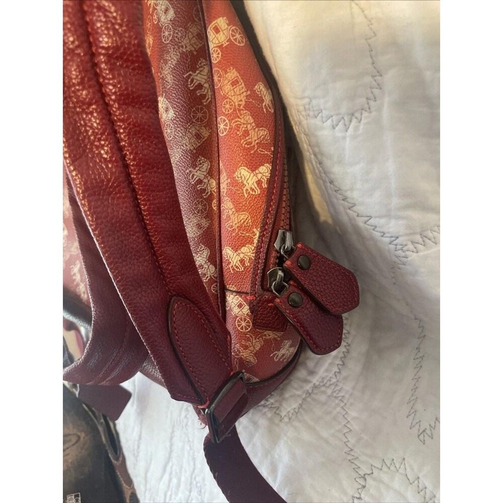Coach New Year Barrow Backpack Red Coated Canvas Horse Carriage Varsity Stripe - Picture 7 of 14